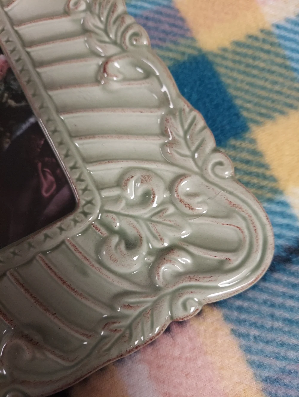 Ornate Ceramic Picture Frame in Sage Green